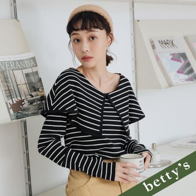 【betty’s 貝蒂思】大翻領橫條紋長袖T-shirt(黑色)