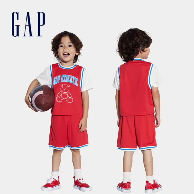 【GAP】男幼童裝 Logo小熊印花圓領短袖短褲運動套裝-多色可選(890226)