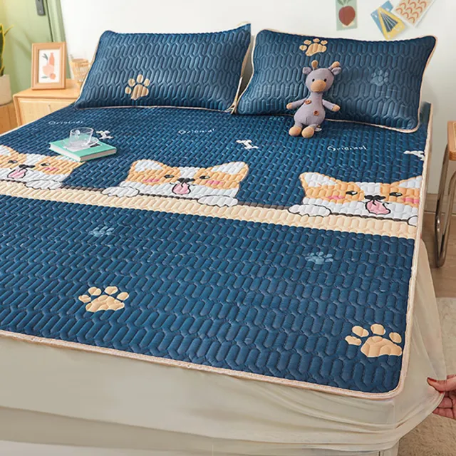 【TENGYUE】可水洗透氣冰絲乳膠床包-雙人加大180 附同款枕套(冰絲床包 涼墊 床罩 乳膠床笠 涼感床包)