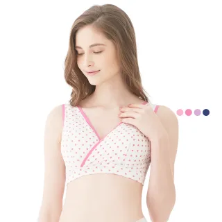 【Gennies 奇妮】3件組*哺乳內衣 舒適交叉點點無鋼圈內衣(共4色)