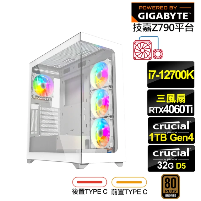 技嘉平台 i7十二核GeForce RTX 4060TI{獨角獸K6AC}水冷電競電腦(i7-12700K/Z790/32G/1TB)