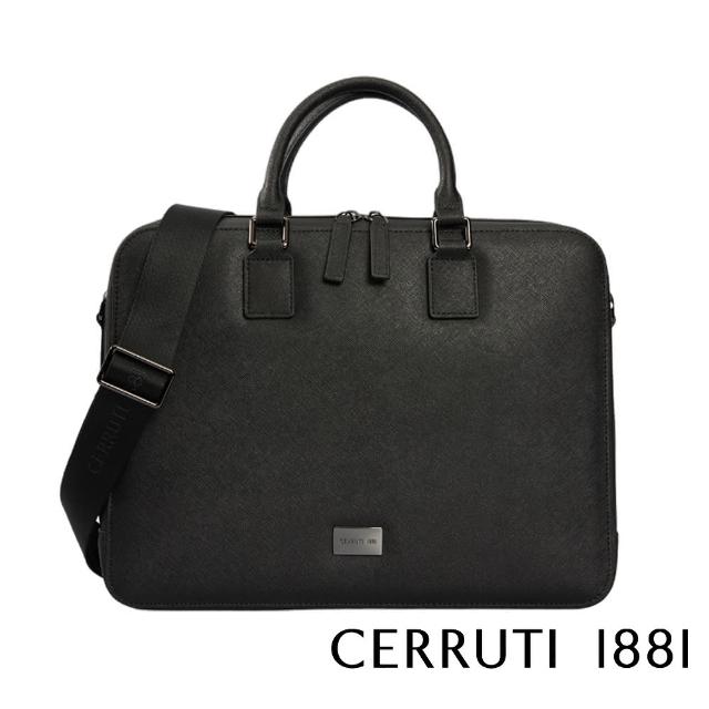 【Cerruti 1881】義大利頂級小牛皮公事包肩背包(黑色 CECA06749M)