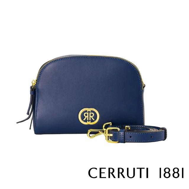 【Cerruti 1881】限量2折 義大利頂級小牛皮肩背包側背包 全新專櫃展示品(深藍色 CEBA06619M)