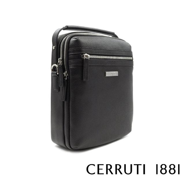 【Cerruti 1881】義大利頂級小牛皮肩背包側背包(黑色 CEBO06593M)