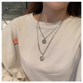 【HaNA 梨花】母親節禮物 韓國小眾設計感．雙層愛心長項鍊(長項鍊 毛衣鍊)
