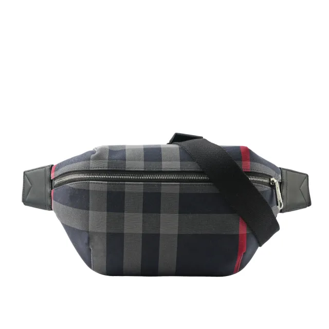 【BURBERRY 巴寶莉】經典格紋帆布 Sonny腰包(海軍藍/紅色)