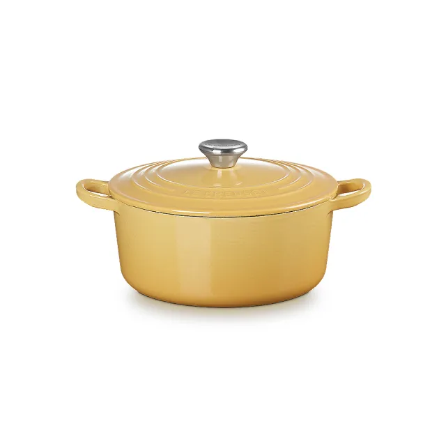 【Le Creuset】琺瑯鑄鐵鍋圓鍋 22cm(溫桲黃-鋼頭-內鍋黑)