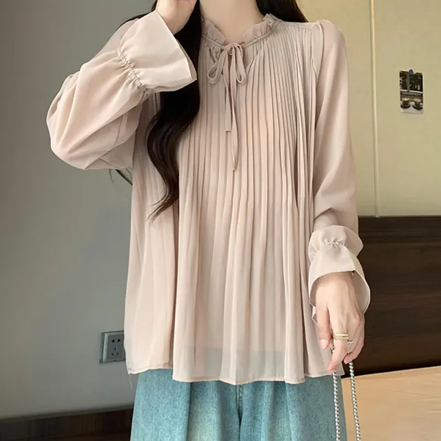【麗質達人】6982雪裝綁帶長袖上衣-AA (L-4XL)