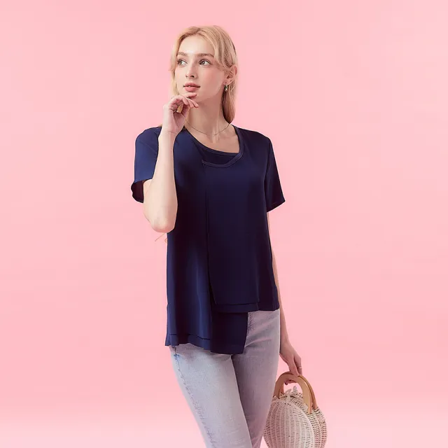 【ICHE 衣哲】Cop.Copine 法式輕時尚紡紗不規則層次拼接顯白造型上衣