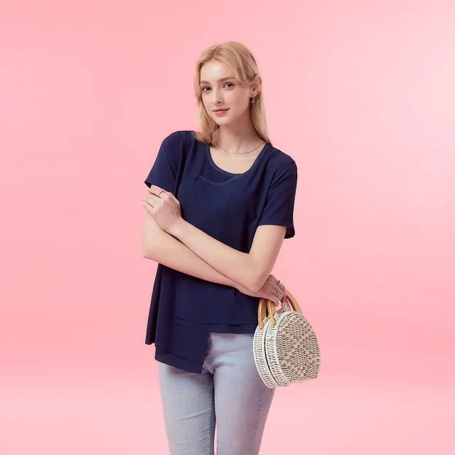 【ICHE 衣哲】Cop.Copine 法式輕時尚紡紗不規則層次拼接顯白造型上衣