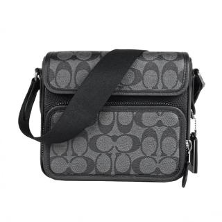 【COACH】Sullivan系列黑灰c logo斜背郵差包(C9870 QBO3I)