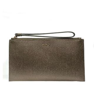 【FURLA 芙拉】WE00256 法國經典防刮牛皮金扣拉鍊手拿包(古銅色)