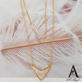 【ANGEL】三角貝殼光幾何性感歐風雙層項鍊(金色)