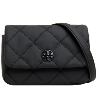 【TORY BURCH】專櫃款WILLA小香風菱格紋迷你斜揹包腰包三用包(霧黑)