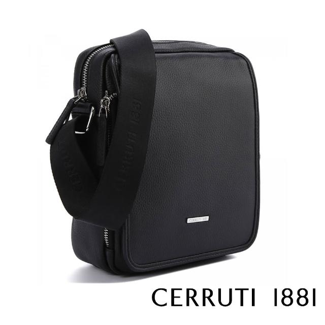 【Cerruti 1881】義大利頂級小牛皮肩背包側背包(黑色 CEBO06596M)