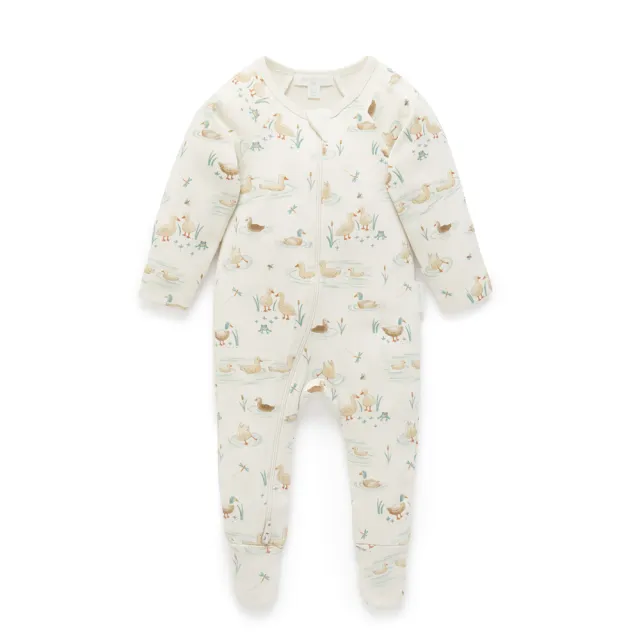 【Purebaby】有機棉  嬰兒連身衣(新生兒 包腳 小鴨印花)