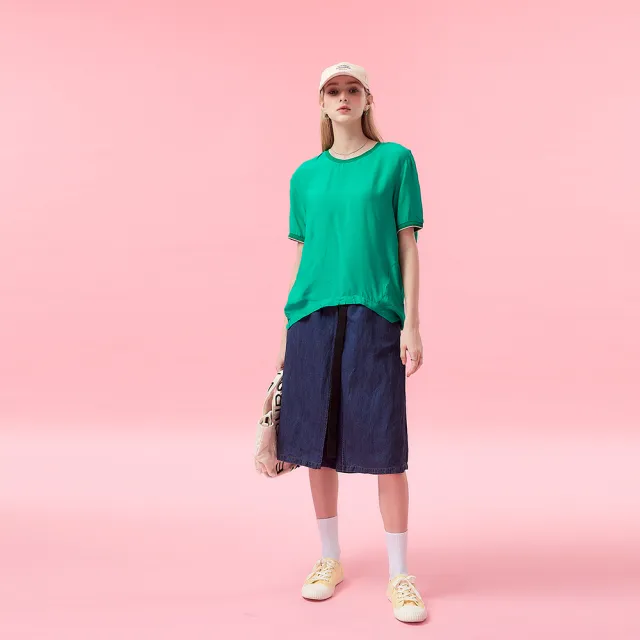 【ICHE 衣哲】Cop.Copine 法式簡約空氣感繭型拼接不規則滾邊造型上衣