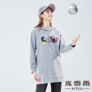 【MYVEGA 麥雪爾】太空棉字母亮片連帽長版上衣-灰