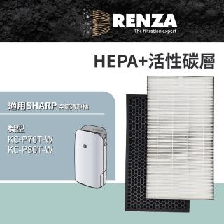 【RENZA】適用 Sharp 夏普 KC-P70T-W KC-P80T-W AIoT智慧美型鬱金香空氣清淨機(HEPA濾網+活性碳濾網 濾芯)