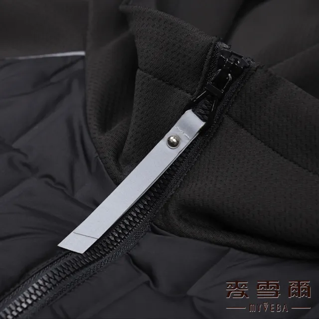 【MYVEGA 麥雪爾】90%白鴨絨異材質拼接壓紋連帽外套-黑