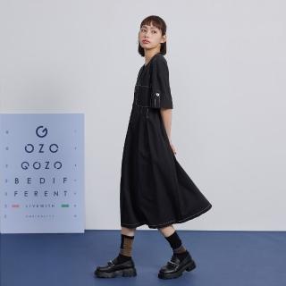 【gozo】MOMO獨家款★限量開賣 壓線雙口袋打褶造型洋裝(兩色)
