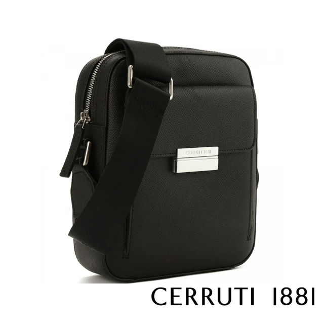 Cerruti 1881 義大利頂級小牛皮十字紋肩背包側背包(黑色 CEBO06755M)