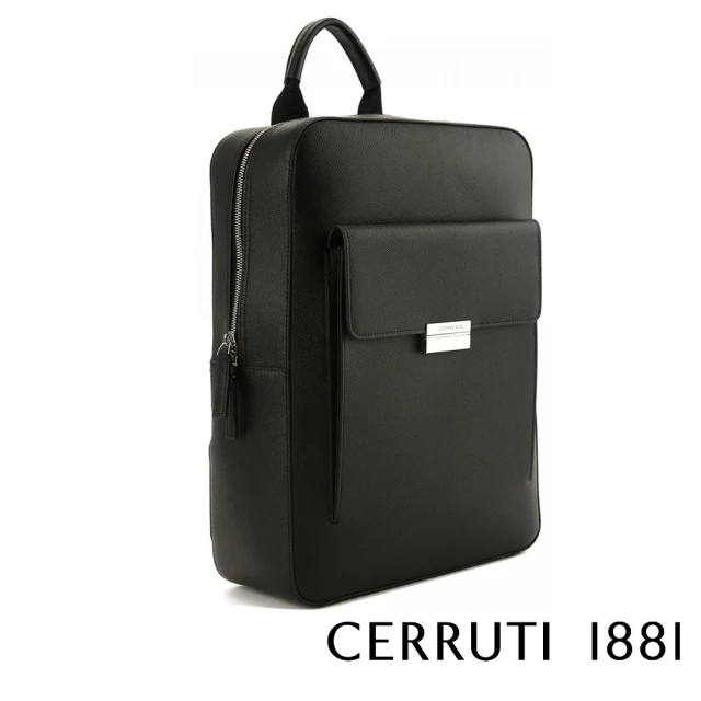 Cerruti 1881 義大利頂級小牛皮十字紋後背包(黑色 CEZA06753M)