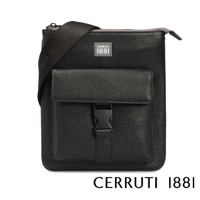 【Cerruti 1881】限量2折 義大利頂級小牛皮肩背包側背包 全新專櫃展示品(黑色 CEBO05342M)