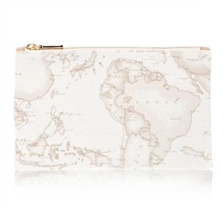 【Alviero Martini】義大利地圖包 拉鍊手拿化妝收納包24.5cm(地圖白)