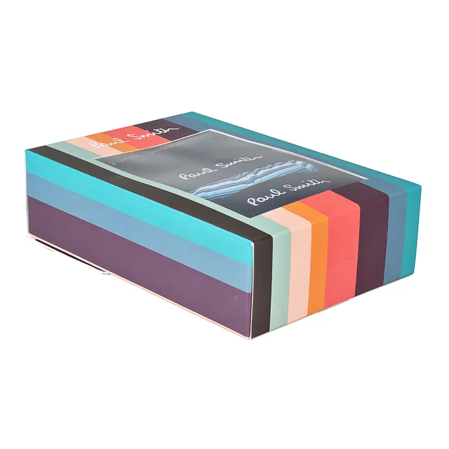 【Paul Smith】PAUL SMITH刺繡LOGO低腰棉質混紡平角內褲三件裝(男款/海軍藍x藍色條紋)