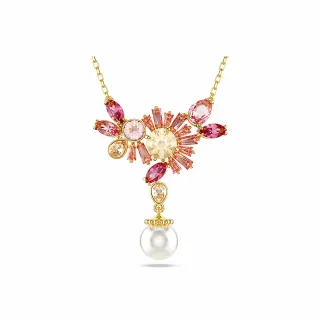 【SWAROVSKI 施華洛世奇】Gema 鏈墜 混合式切割水晶珍珠 花朵 粉紅色 鍍金色色調(情人節禮物 交換禮物)