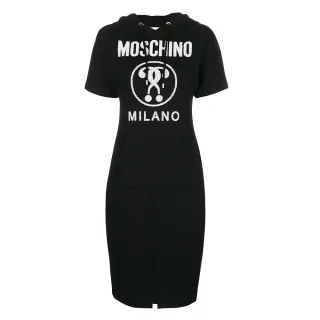 【MOSCHINO】MILANO 純棉厚磅連帽前開岔長版連身裙 洋裝 黑色(T0440 5526 3555)