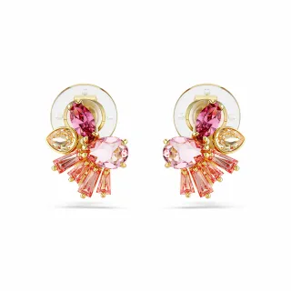 【SWAROVSKI 施華洛世奇】Gema 夾式耳環 混合式切割 花朵 粉紅色 鍍金色色調(情人節禮物)