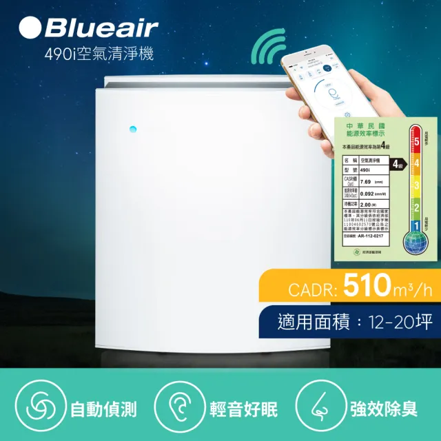 【Blueair】空氣清淨機經典i系列去除99%病毒抗PM2.5過敏原490i(限量福利品)