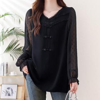 【麗質達人】5120黑色長袖上衣-LY(L-5XL)