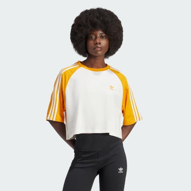 【adidas 愛迪達】短袖上衣 女款 運動 三葉草 SST TEE 白黃 IZ2826