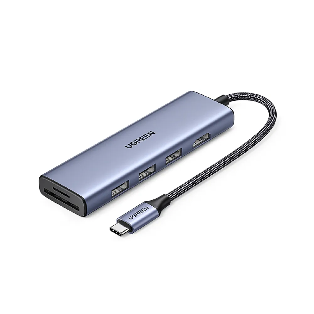 【綠聯】六合一Type-C集線器 標準版(USB3.0*3+HDMI+TF/SD HUB/台灣創惟晶片)