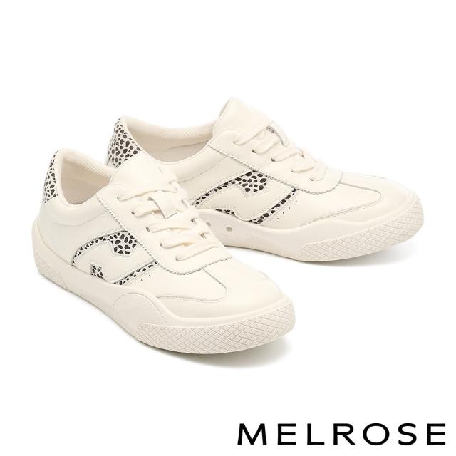 【MELROSE】雙11 美樂斯 時髦率性豹紋布拼接牛皮QQ厚底休閒鞋(白)