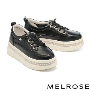 【MELROSE】美樂斯 輕奢日常珍珠閃鑽真皮懶人厚底休閒鞋(黑)