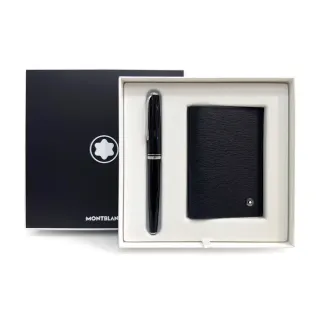 【MONTBLANC 萬寶龍】MB130457 經典PIX原珠筆/名片夾卡包禮盒套裝(黑色)