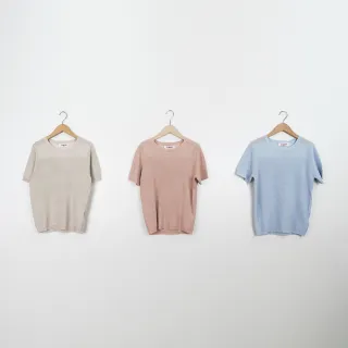 【CUMAR】肩部透明感短袖針織上衣(粉 杏 灰/魅力商品)