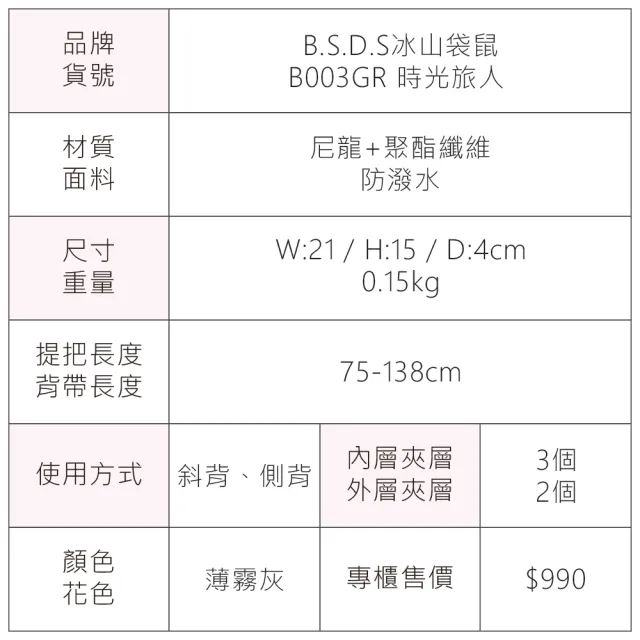 【冰山袋鼠】時光旅人 - 知性橫式三層斜背小包 - 薄霧灰(B003GR)