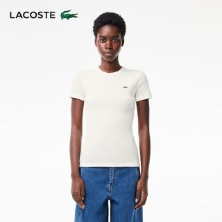 【LACOSTE】女裝-修身款有機棉短袖T恤(米白色)