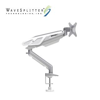 【WaveSplitter 威世波】電競Style 鋁合金 氣壓式 螢幕支架 桌夾式 冰川銀 WST-MNT002
