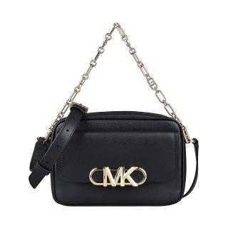 【Michael Kors】MK MICHAEL KORS Parker LOGO拉鍊牛皮手提斜揹包(中/黑)