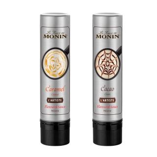 【MONIN】藝術家淋醬筆150ml/瓶; 焦糖風味/可可風味 任選(咖啡拉花 烘焙DIY 情人節傳情)