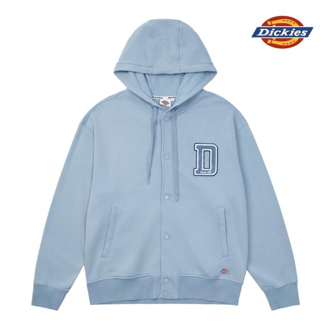 【Dickies】男款淺灰藍水洗設計胸前刺繡Logo休閒連帽外套｜DK0A87F5C99