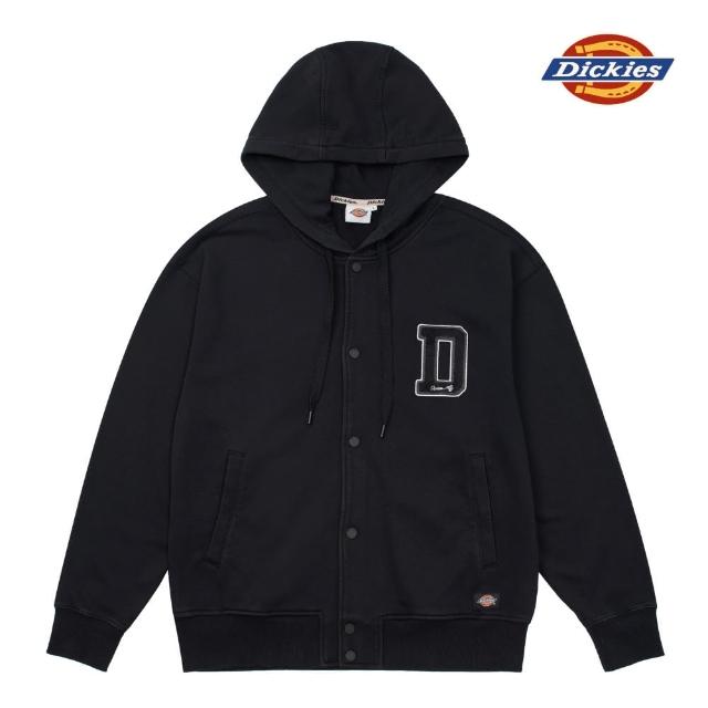 【Dickies】男款黑色水洗設計胸前刺繡Logo休閒連帽外套｜DK0A87F5BLK