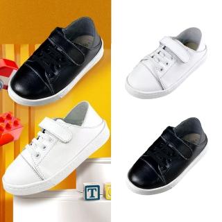 【FUFA Shoes 富發牌】兒童皮製外出休閒鞋-黑/白 338074L(童鞋/休閒鞋/小白鞋/平底鞋/外出鞋)