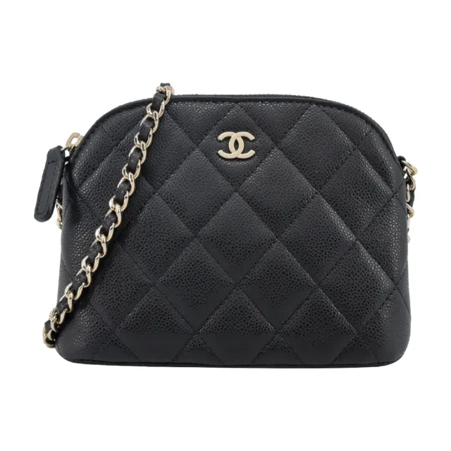 【CHANEL 香奈兒】經典雙C LOGO菱格小牛皮貝殼/斜背包(黑色)